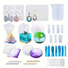 1pc Epoxy Resin Casting Silicone Mold Set, Suitable For Beginners, Includes Pyramid, Ball, Cube, Coaster, Pendant Molds, Straw Measuring Cup Casting Tools, DIY Earrings, Pendants, Home Decor Making - Multicolor - View 1