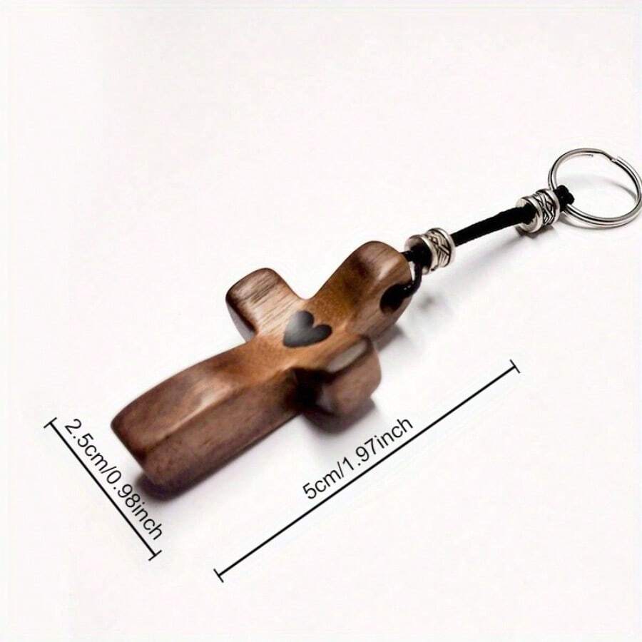 1 móc khóa thánh giá hình trái tim cầu nguyện của người bảo vệ - Quà tặng sáng tạo cho ngày lễ tình nhân, gỗ óc chó chất lượng cao, di động để sử dụng ngoài trời, vật lưu niệm độc đáo, chất liệu bền, lý tưởng cho những người thân yêu - nhiều màu - Xem 1