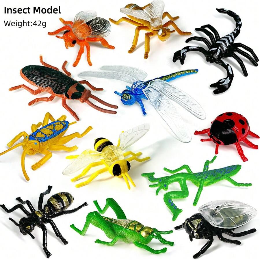 12 Stück/Set Mini realistische Insekt Modell Spielzeuge, inklusive Schabe, Marienkäfer, Heuschrecke, Grashüpfer, Libelle, Hornisse, Skorpion, Biene, Gottesanbeterin, Spinne, Zikade, Fliege, lebensechte Gag Spielwaren, Dekorationen, Frühpädagogisches Lernmodell, Kinderspielzeug, Weihnachtsgeschenk, Winterfarben Block Blöcke, Marienkäfer Flügel - Verschiedenfarbig - Übersicht 1