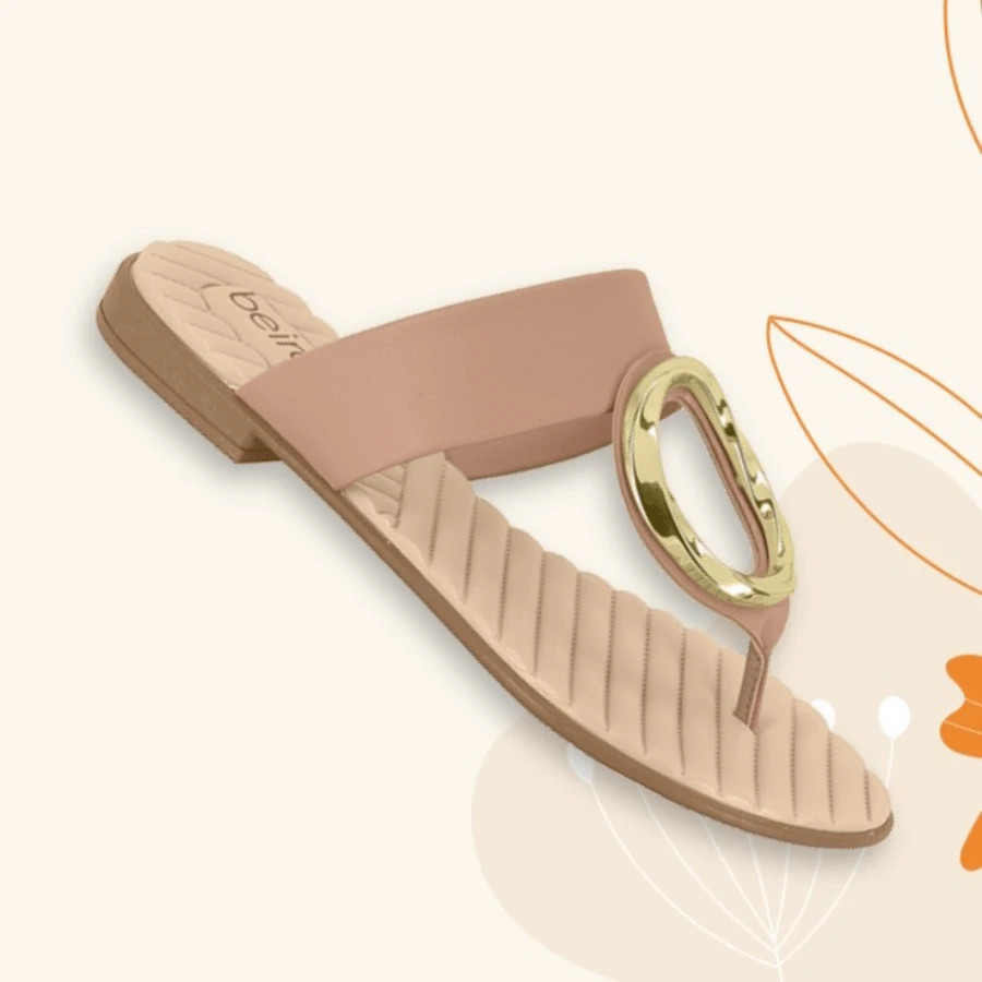 Women's Comfortable Flat Flip Flops By Beira Rio With Gold Detail - 駝色 - 查看 1