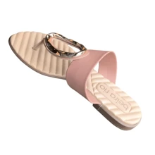 Women's Comfortable Flat Flip Flops By Beira Rio With Gold Detail - 駝色 - 查看 4