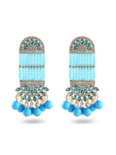 FANYINAN Thailand Jewelry Retro Fashion Jewelry Metal Handmade Tassel Blue Crystal Traditional Earrings Gorgeous Luxurious Accessories