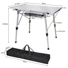 Froadp Foldable Camping Table 90x52x45 Cm Folding Table Height Adjustable Camping Table 3-Part Aluminum Folding Table With Non-Slip Feet Folding Table With Carrying Bag Travel Table - Silver - View 2
