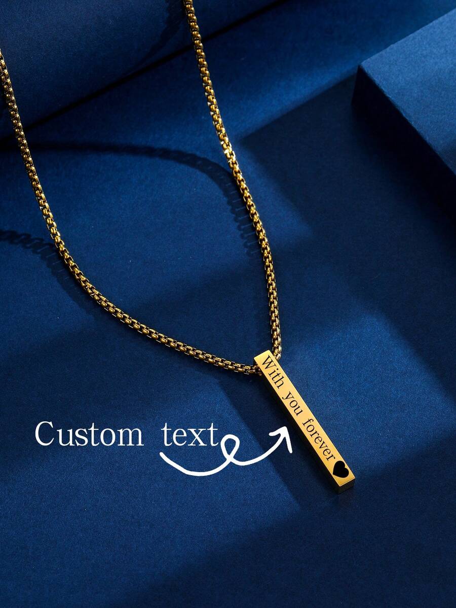 1pc Personalized Stainless Steel 3D Bar Pendant Necklace, Customized Name Necklace, Unique Gift For Men And Women