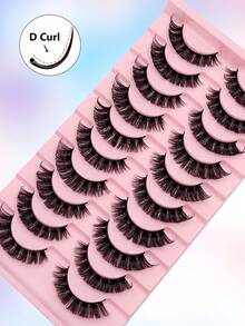 Asiteo 10 Pairs D-Shaped Curled, Natural Look, Fluffy & Thick, Lightweight & Flexible, Reusable False Eyelashes, Create Charming Eye Makeup - 黑色 - 查看 5