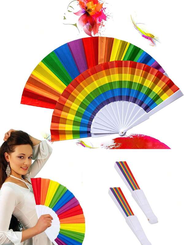 1pc/6pcs Rainbow Folding Fan,Rainbow Handheld Fan,Folding Fans,Handheld Pride Fan Festival Fan,Hand Fan,Wedding Folding Fans,The Hand Fan Foldable,White Craft Fan For DIY,Olding Hand Fan Can DIY Personalized Shower Foldable Paper Fan Portable Party Wedding Supplies Hand Fan Gift Decoration Wedding Fans Handheld Fans,Can Hold Bags,Easy To Carry,Suitable For Weddings