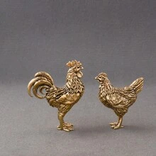 1pc Brass Rooster & Hen Figurine, Metal Crafts Decor Miniature, Gift Birthday Gifts Graduation - Multicolor - View 5