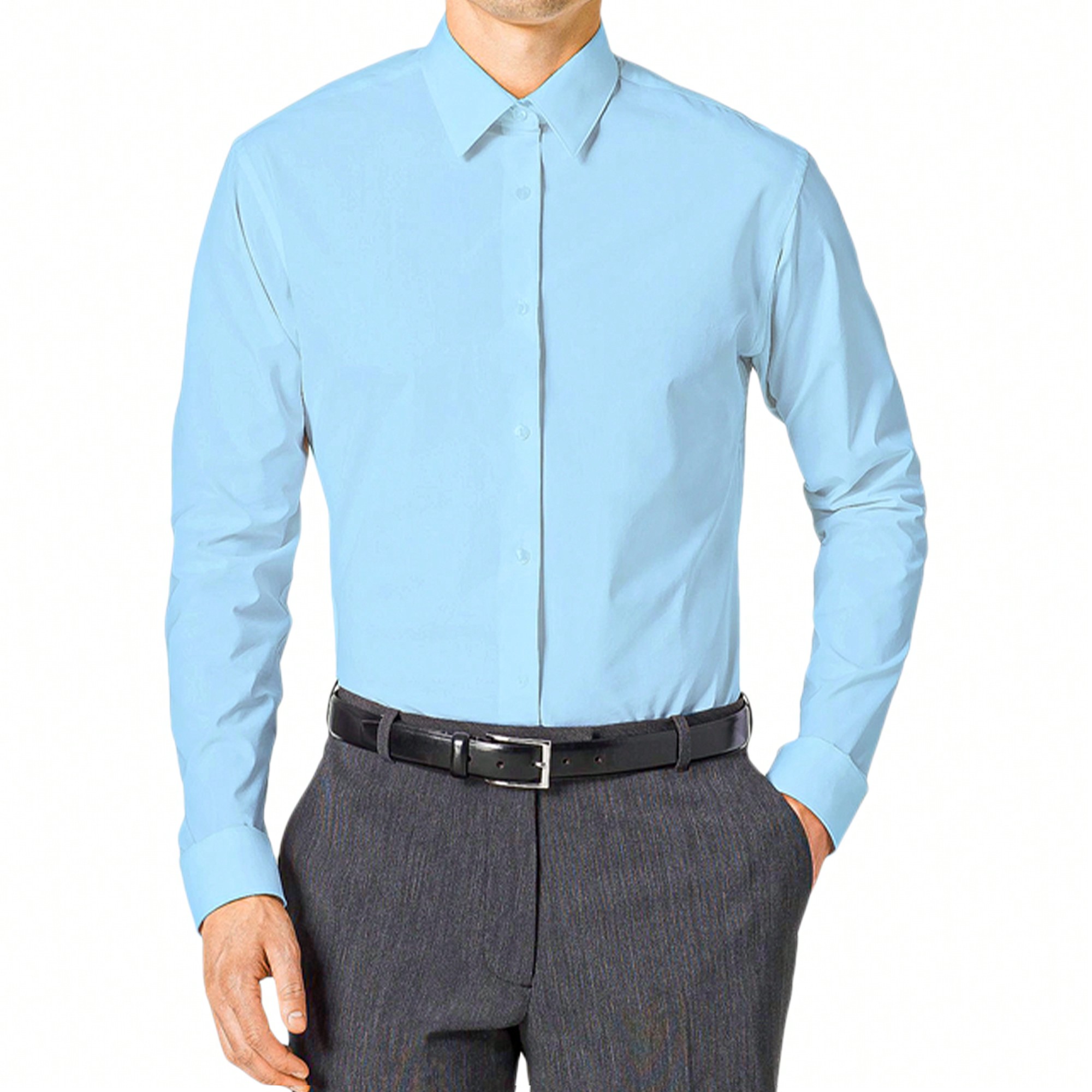 Men's Slim Fit Long Sleeve Dress Shirt, Solid Colors, Button Up - Afbeelding 8 van 20