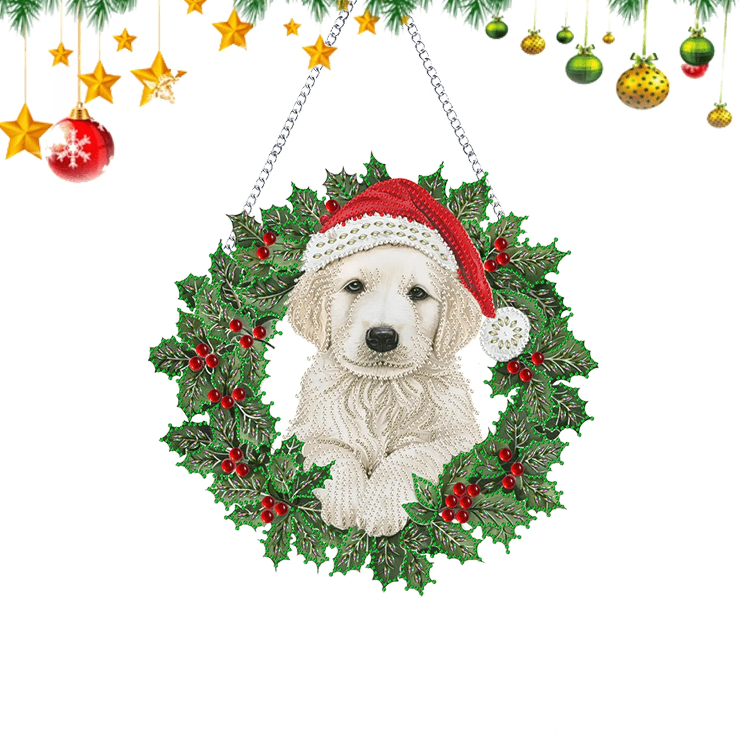 5D 形状水晶钻圣诞狗花环 DIY 钻石画贴纸