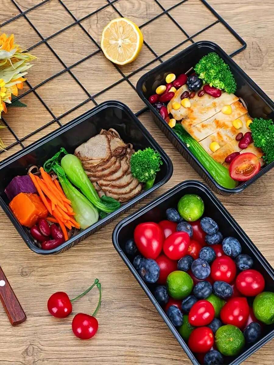 5/10/50pcs Black Plastic Food Storage Containers With Lids LeakProof