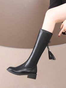 Women's Over The Knee Boots 2024 Autumn Winter New Fashion Versatile Thick Heel High Shaft Boots Black Knight Boots With Warm Fur Lining Side Zipper Equestrian Boots