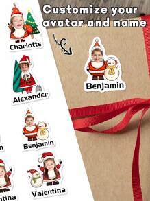 6/15/30PCS 定制圣诞照片名称贴纸，个性化不对称形状镂空名称贴纸，白色背景与圣诞树，圣诞雪人图案设计，定制节日标签贴纸，多用途彩色 PVC 防水名称贴纸，适用于礼品包装、信封封口、礼品袋装饰、笔记本圣诞贴纸、给家人、朋友、儿子、女儿的圣诞礼物 - 彩色 - 查看 16