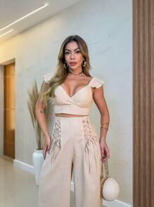 PREMIUM Women's Linen Set With Tie - Màu be - Xem 1