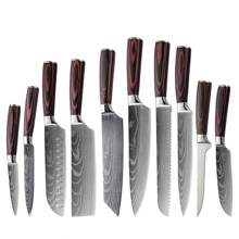 1pc/10pcs High-Carbon Stainless Steel Damascus Pattern Chef Knife Set, Western Style Cooking Utility Knives - Multicolor - View 11