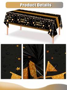 1 件 137 * 274 厘米黑金新年快乐风格一次性桌布，2025 年新年快乐家庭节日派对塑料桌布桌布，桌旗，生日派对房间桌面装饰用品 - 黑金色 - 查看 4