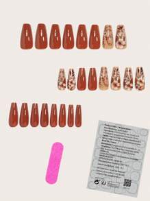 Express Your Love With 24Pcs Coffin Shape Elegant Fashion Brown Flower Brown Leaf Brown Red Fake Nails Full Coverage Fake Nail Tips For Women And Girls Includes Nail Salon With 1 Piece Of Jelly Gel And 1 File Stri Jelly Gel Random Shipment Nail Supplies Nails