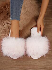 Damen Flauschige Pantoletten mit Riemen, offene Zeh flache Thermospantoffeln zum Tragen Drinnen & Outdoor, Herbst/Winter