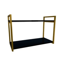 Industrial Wall Shelf Niche 80x25cm Maldives Golden Iron Base Wooden Top Multipurpose Decorative Support - màu đen - Xem 2