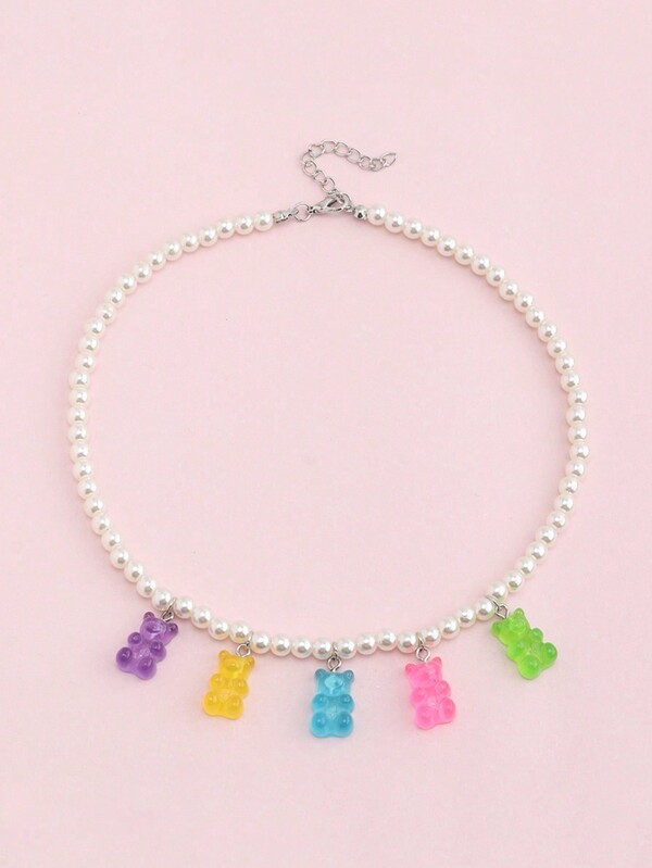 1pc Kids Colorful Candy & Bear Pearl Necklace