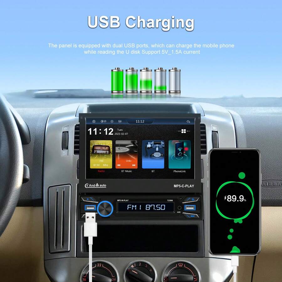 Single Din Touchscreen Car Stereo With Wirelesss Apple Carplay And