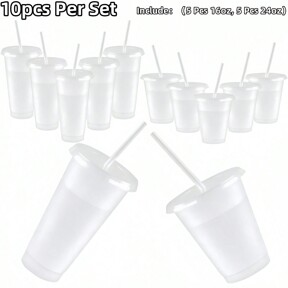 1pc/5pcs/6pcs/10pcs/16oz/24 Oz/One Set Of Plastic Cold Drink Cups, Perfect For Coffee, Tea, Smoothies, Etc., Summer And Winter Drinks, Reusable Plastic Water Cups, Home Party Supplies, Holiday Birthday Party Supplies, Party Decorations, Party Decorations, Party Gifts, Holiday Gifts