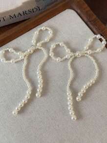 1pc Elegant Pearl Bow Hoop Tassel Shoe Clip Charm