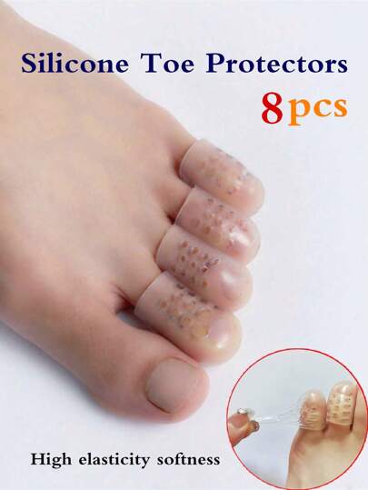 8 peças de biqueiras de silicone respiráveis, anti-fricção, anti-suor, proteção transparente para os dedos, à prova d'água, unissex