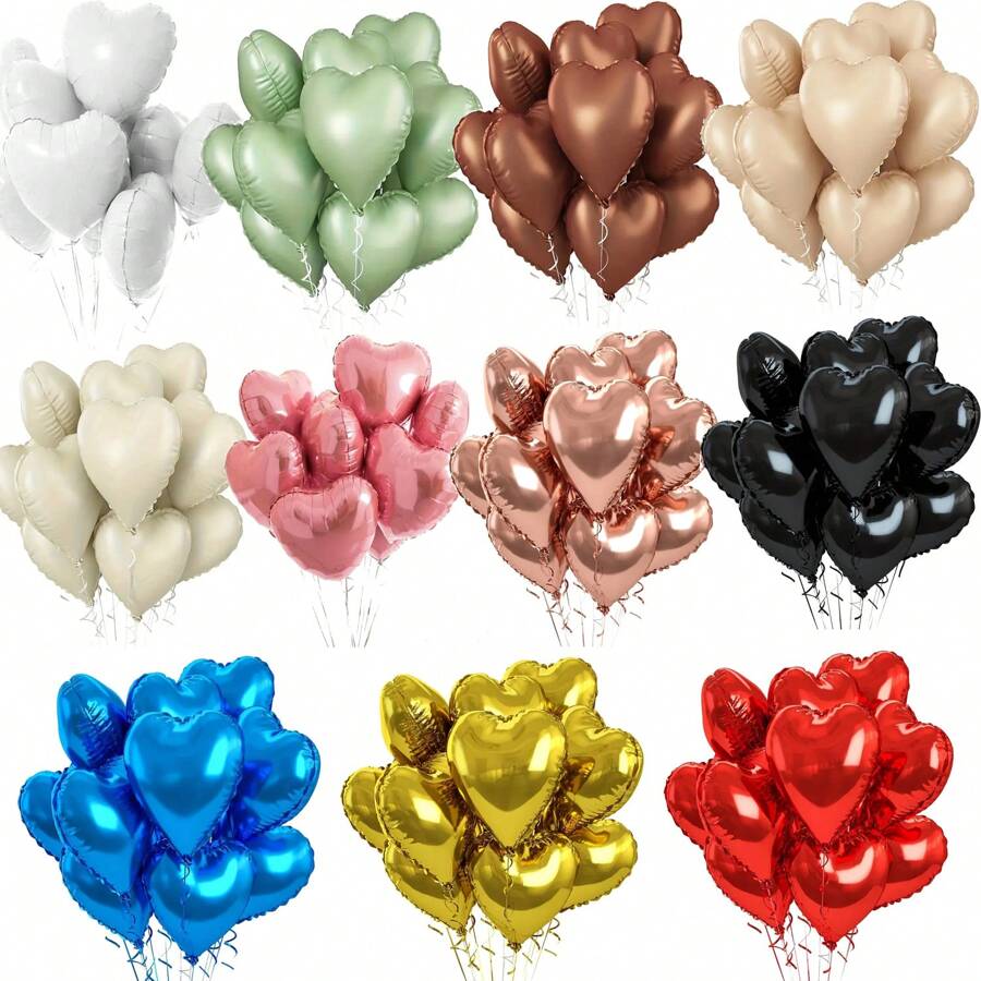 10 个/套 18 英寸心形铝箔气球，适用于情人节、婚礼、周年纪念派对装饰返校情人节