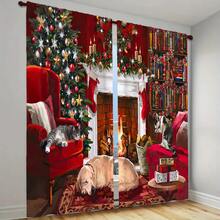 2 piezas de Cortinas navideñas para chimenea, de poliéster, con estampado de copos de nieve y temática navideña, de estilo contemporáneo, lavables a máquina, para decoración de sala de estar, dormitorio u oficina