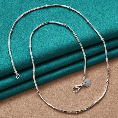 Collar de cadena de serpiente plateado en plata 925 de 45-60cm, hermoso y sencillo con cuentas para mujer, joyería de moda para bodas, regalos de Navidad