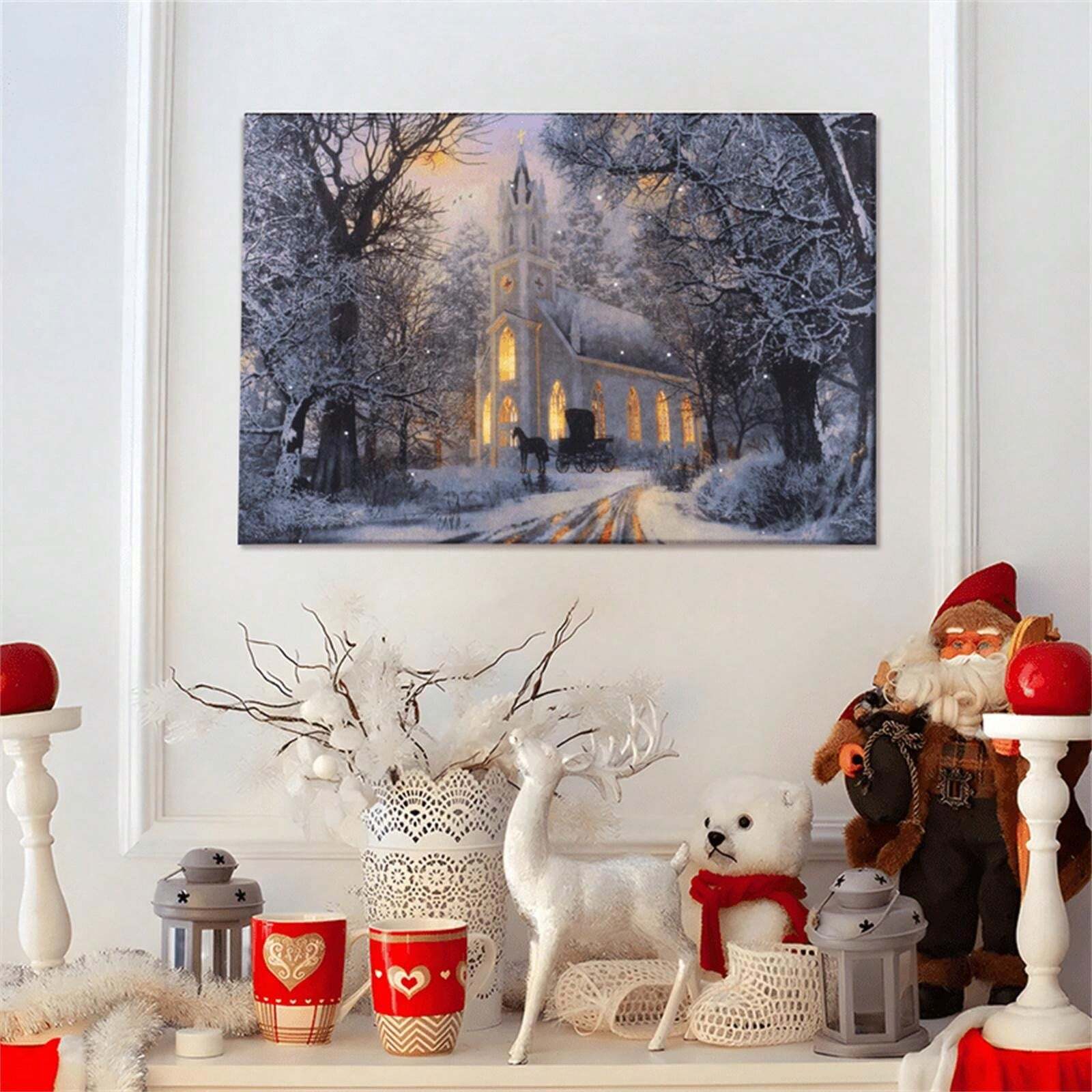 1 Piece Frameless Winter Snow Scene Christmas Canvas Painting Wall Art