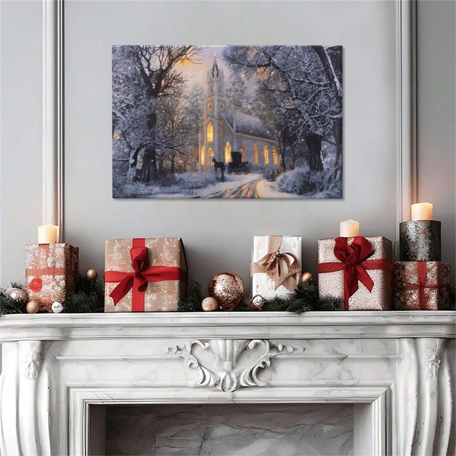 1 Piece Frameless Winter Snow Scene Christmas Canvas Painting Wall Art