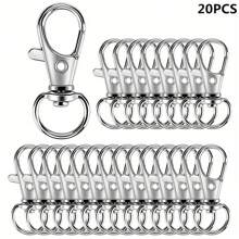 20 个高品质金属弹簧按扣旋转挂钩，适用于挂绳、钥匙扣、包、钱包、标签、珠宝制作、DIY 工艺品 - 长度：1.26 英寸（32 毫米），内宽：0.39 英寸（10 毫米） - 銀色 - 查看 20