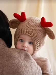 1 件男女通用儿童咖啡棕米色圣诞帽，带红色驯鹿角冬季耳罩，圣诞礼物 - 1PC - 查看 13