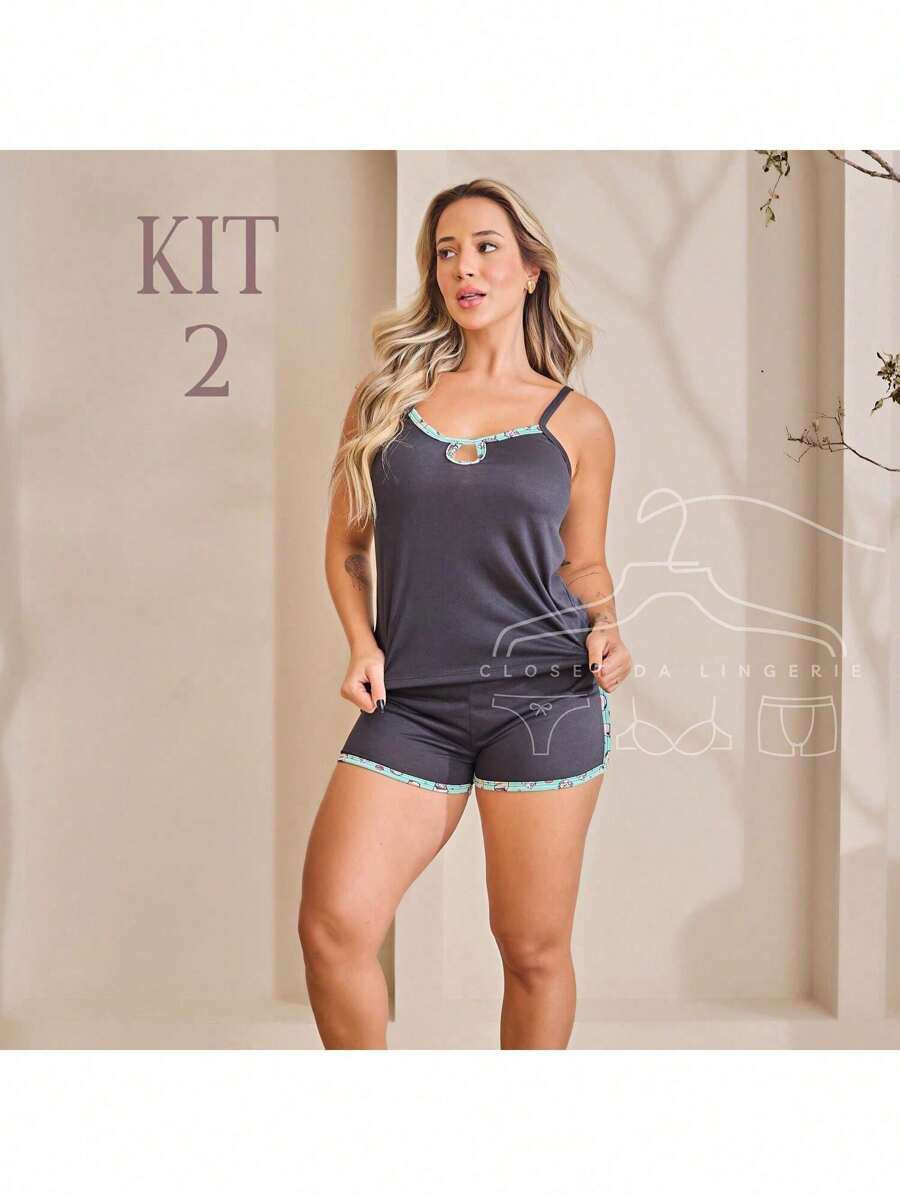 Kit With 2 Baby Doll Summer Trend Fresh Pajamas Nightwear Mesh Pv