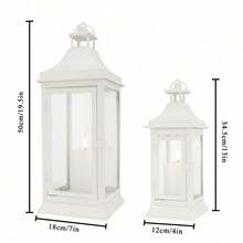 Lot de 2 lanternes à bougies d'extérieur de 50 cm et 33 cm de haut, lanterne tour suspendue vintage, bougeoir en métal pour jardin, salon, intérieur, extérieur, fêtes, mariages, balcon (blanc) - Blanc - Voir 3