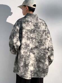 Men's Tie-Dye Corduroy Button Down Long Sleeve Shirt, Light Jacket For Spring And Autumn - Grey - View 2