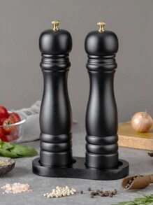 1 件/2 件/3 件木制黑胡椒研磨器，手动胡椒研磨器，胡椒香料研磨器，胡椒片，粗海盐，陶瓷芯，厨房配件 - 黑色 - 查看 7