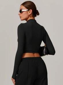 MASKERT 女士长袖 T 恤运动上衣瑜伽上衣跑步上衣家居休闲舒适亲肤 - 黑色 - 查看 7