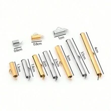 10pcs Stainless Steel Crimp End Beads Slide End Clasp With Chain Buckles Tubes Slider End Caps Connectors DIY Jewelry Accessories