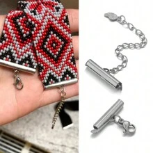 10pcs Stainless Steel Crimp End Beads Slide End Clasp With Chain Buckles Tubes Slider End Caps Connectors DIY Jewelry Accessories
