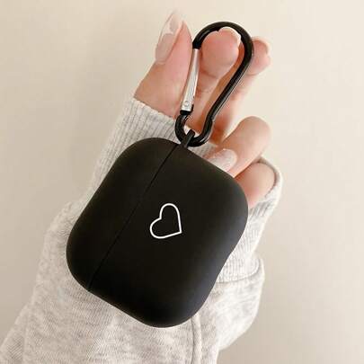 Wedding Valentines 1pc White Heart Outline Matte Black Protective Case Compatible With Airpods 1/2/3 And Pro/Pro2, TPU Wireless Earphone Charging Case, Unisex Gift