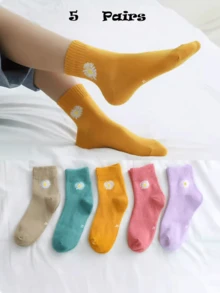 5双小雏菊袜子，四季皆可穿，适合户外运动活动，学生宝宝袜子 - 彩色 - 查看 1