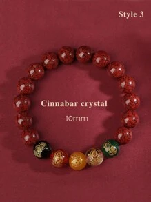 1 件高档正宗朱砂五蝠财神手链，天然原矿紫金砂五行水晶玛瑙手链，护身符弹力手链，男女新款时尚 DIY 串珠手链 - 手鍊 - 查看 2