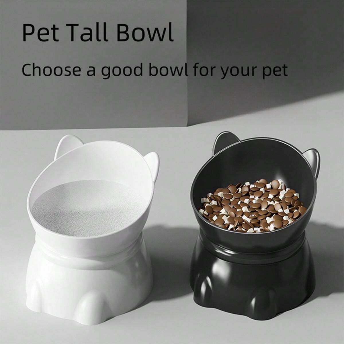 Supet 1pc Macaron Color Cute Cat & Dog Plastic Bowl, High Base, Slanted