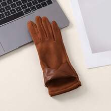 1 双女士厚款保暖冬季手套，户外骑行露指翻盖手套，时尚毛绒绒面手套 - 查看 4