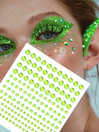 Adesivi di strass color verde chiaro per decorare il viso e il trucco degli occhi, adatti per feste e festival, gioielli per il corpo, adesivi di pietre preziose per il viso