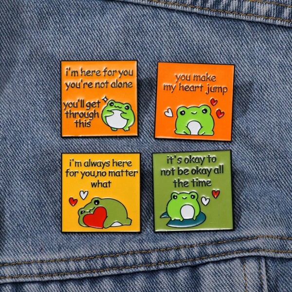 1 pieza Broche lindo de rana de dibujos animados con lema, de material de aleación, accesorio unisex para regalos, bolsos, ropa, parejas