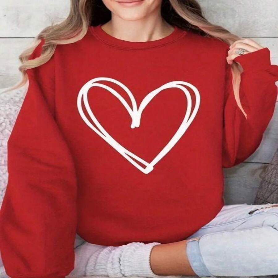 sudadera dama corazon afelpada calentita - Rojo y blanco - Ver 1