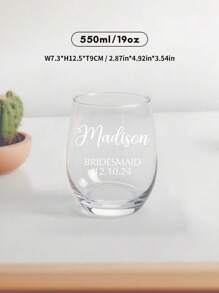 1pc Customized Text Glass Cup, Personalized Glass Drinkware, Customized Gift, Personalized Wine Glass, Personalized Glass Vessel, Wedding Gift, Celebration Moment, 350ml/545ml/550ml - 550mL/7.3*12.5*9cm - View 5